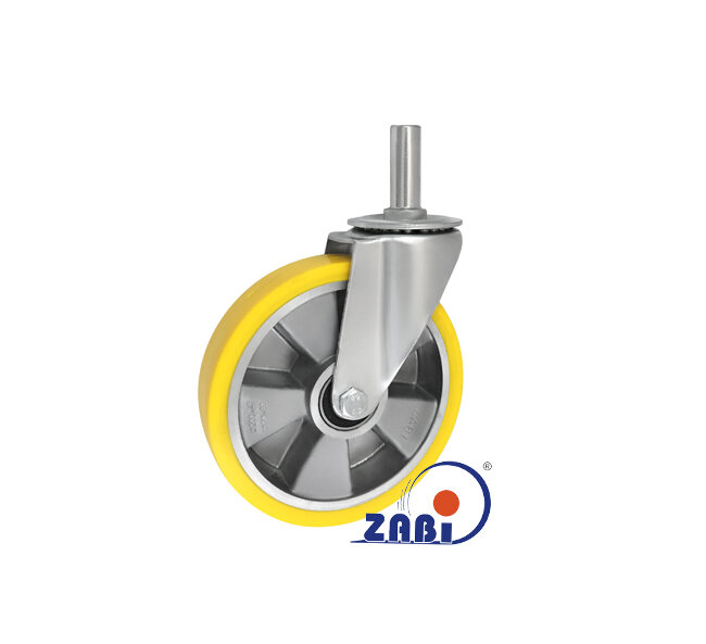 Koła aluminiowo-poliuretanowe, Do małych obciążeń, W obudowach z trzpieniem o symbolu A64P*28