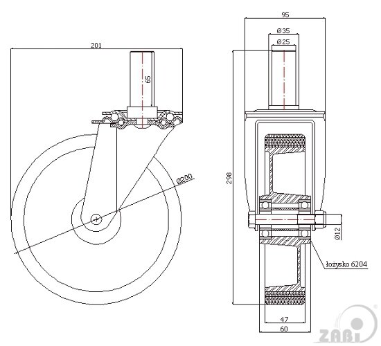 Aluminium-Polyurethan-Räder, Aluminium-Polyurethan-Räder, Lenkrollen mit Zapfen mit dem Symbol A64P*25