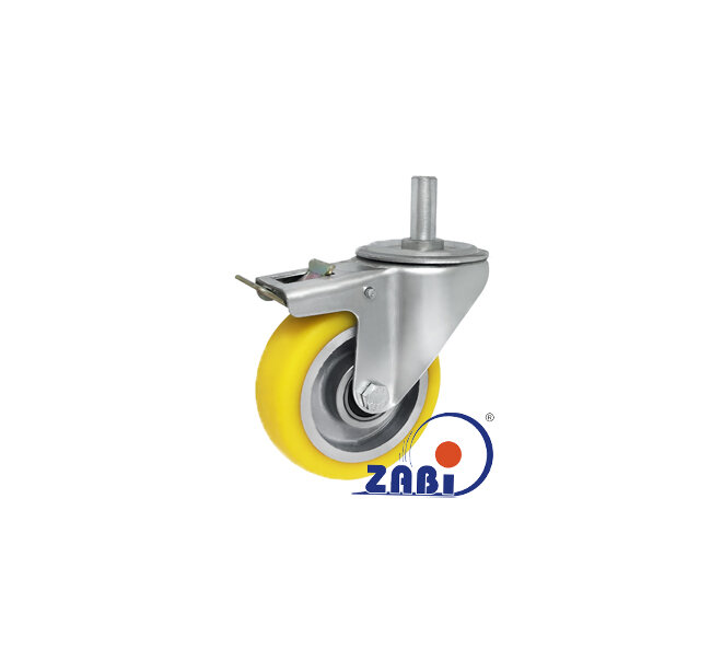 Колёса промышленные (алюминий + полиуретан), Колёса промышленные (алюминий + полиуретан), С опорами со штекером и тормозом с обозначением A16PH*15