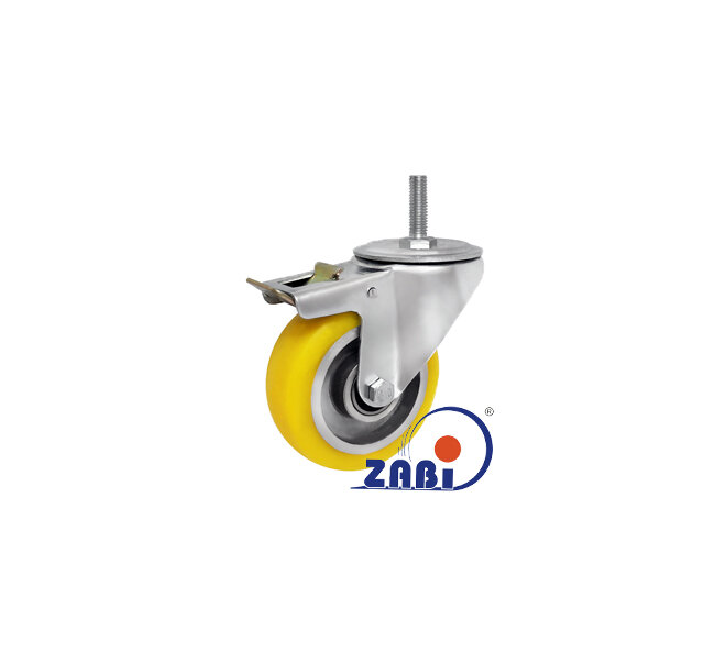 Колёса промышленные (алюминий + полиуретан), Колёса промышленные (алюминий + полиуретан), С опорами со штекером и тормозом с обозначением A16PH*M12