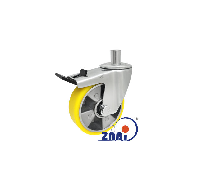 Колёса промышленные (алюминий + полиуретан), Колёса промышленные (алюминий + полиуретан), С опорами со штекером и тормозом с обозначением A26MPH*24