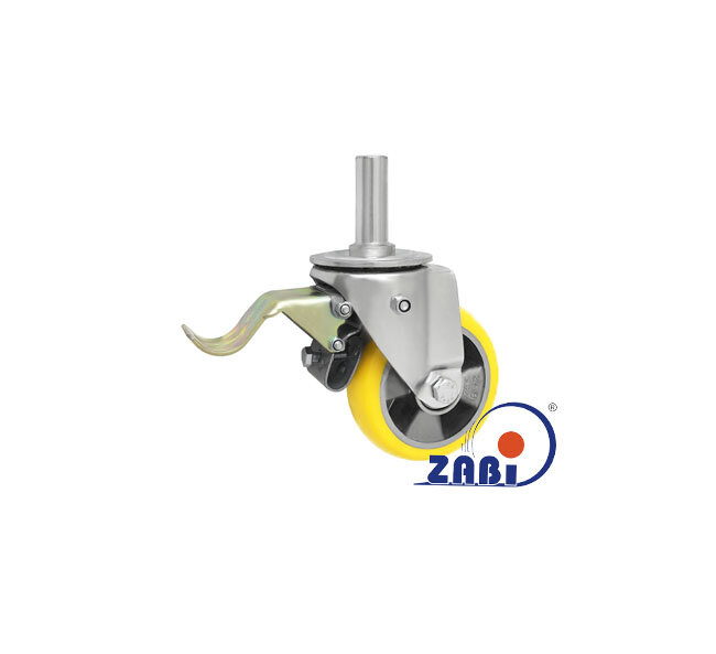 Koła aluminiowo-poliuretanowe, Do małych obciążeń, W obudowach z trzpieniem i hamulcem o symbolu A26PRH*25