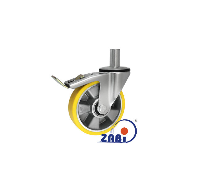 Колёса промышленные (алюминий + полиуретан), Колёса промышленные (алюминий + полиуретан), С опорами со штекером и тормозом с обозначением A46PH*32