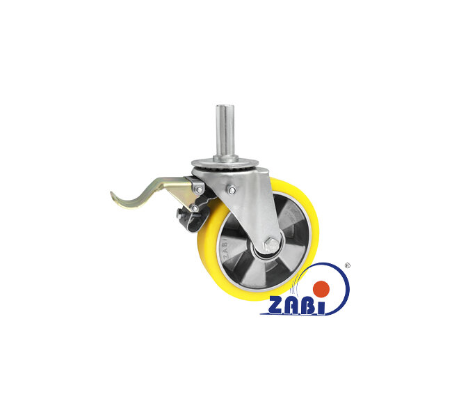 Koła aluminiowo-poliuretanowe, Do małych obciążeń, W obudowach z trzpieniem i hamulcem o symbolu A56PH*27