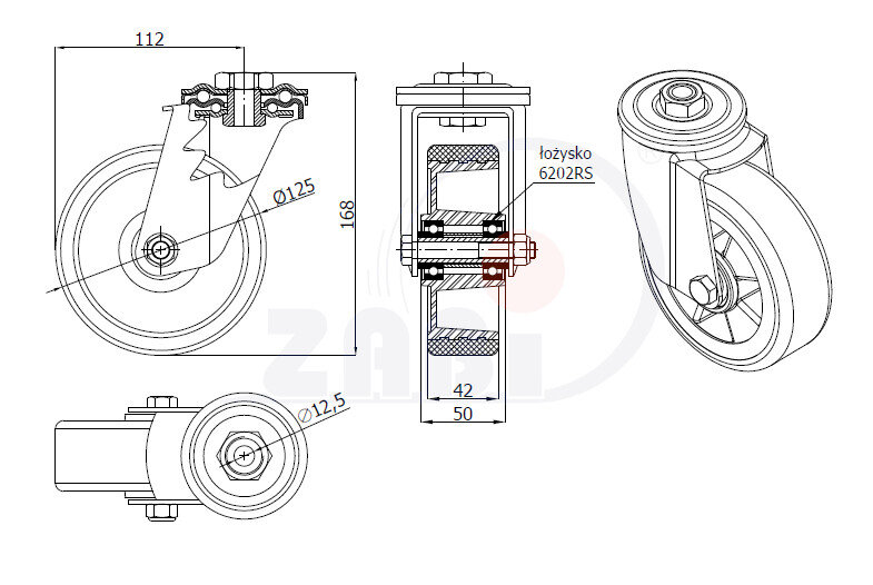 Колёса промышленные (алюминий + полиуретан), Колёса промышленные (алюминий + полиуретан), С опорами с отверстием с обозначением A27PW