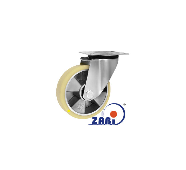 Antistatische Räder und Rollen mit Gummireifen, Antistatische Räder und Rollen im Gehäuse aus rostfreiem Stahl, mit dem Symbol A22MPX-AS