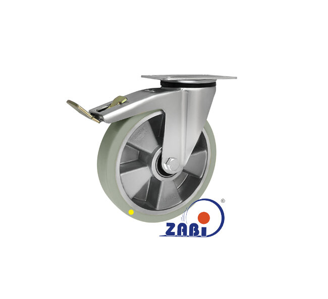 Koła elektrostatyczne, Koła elektrostatyczne aluminiowo-poliuretanowe, W obudowach skrętnych z hamulcem o symbolu A65PWH-AS