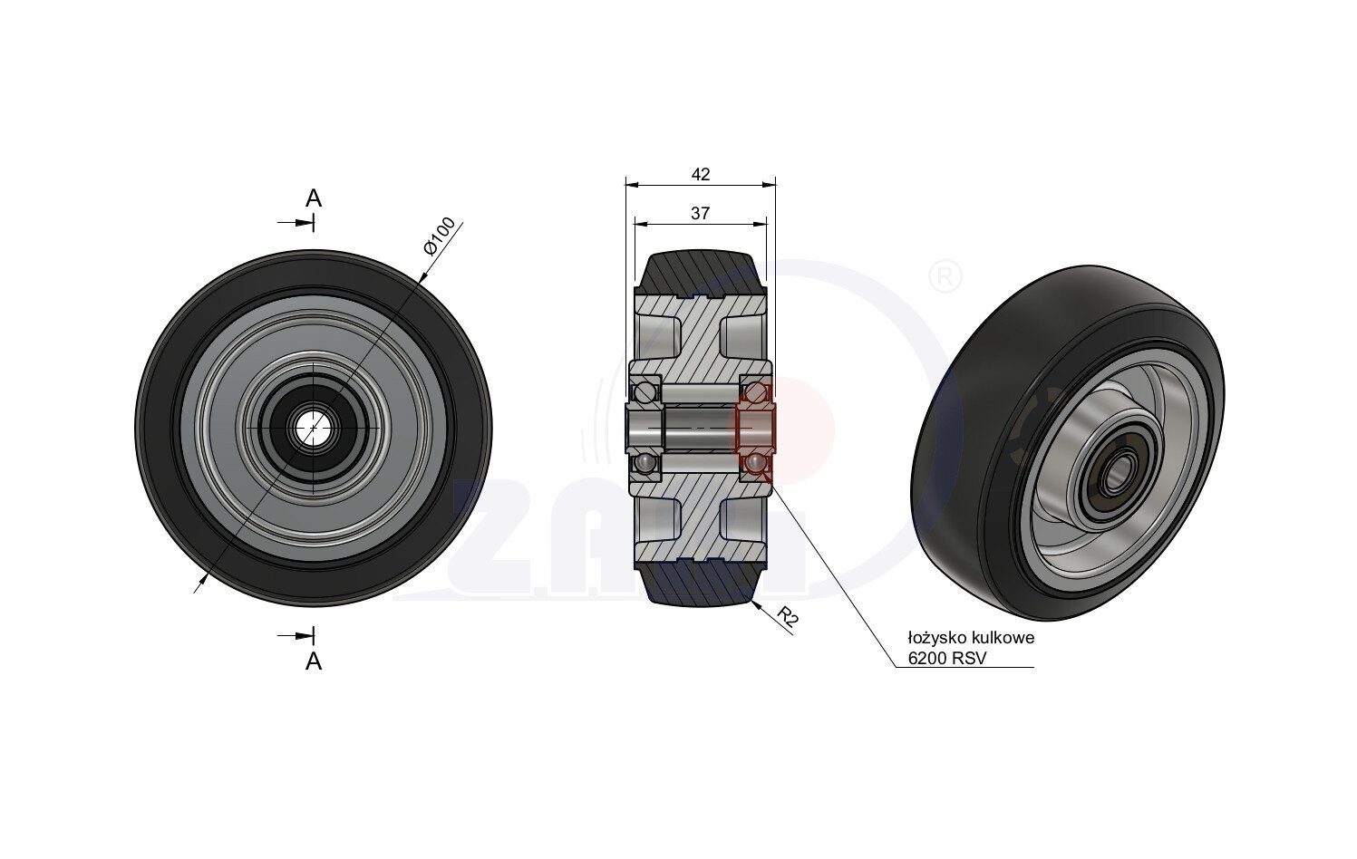 Колёса промышленные (алюминий +резина), Колёса промышленные (алюминий +резина), Отдельные колёса с обозначением A10GL