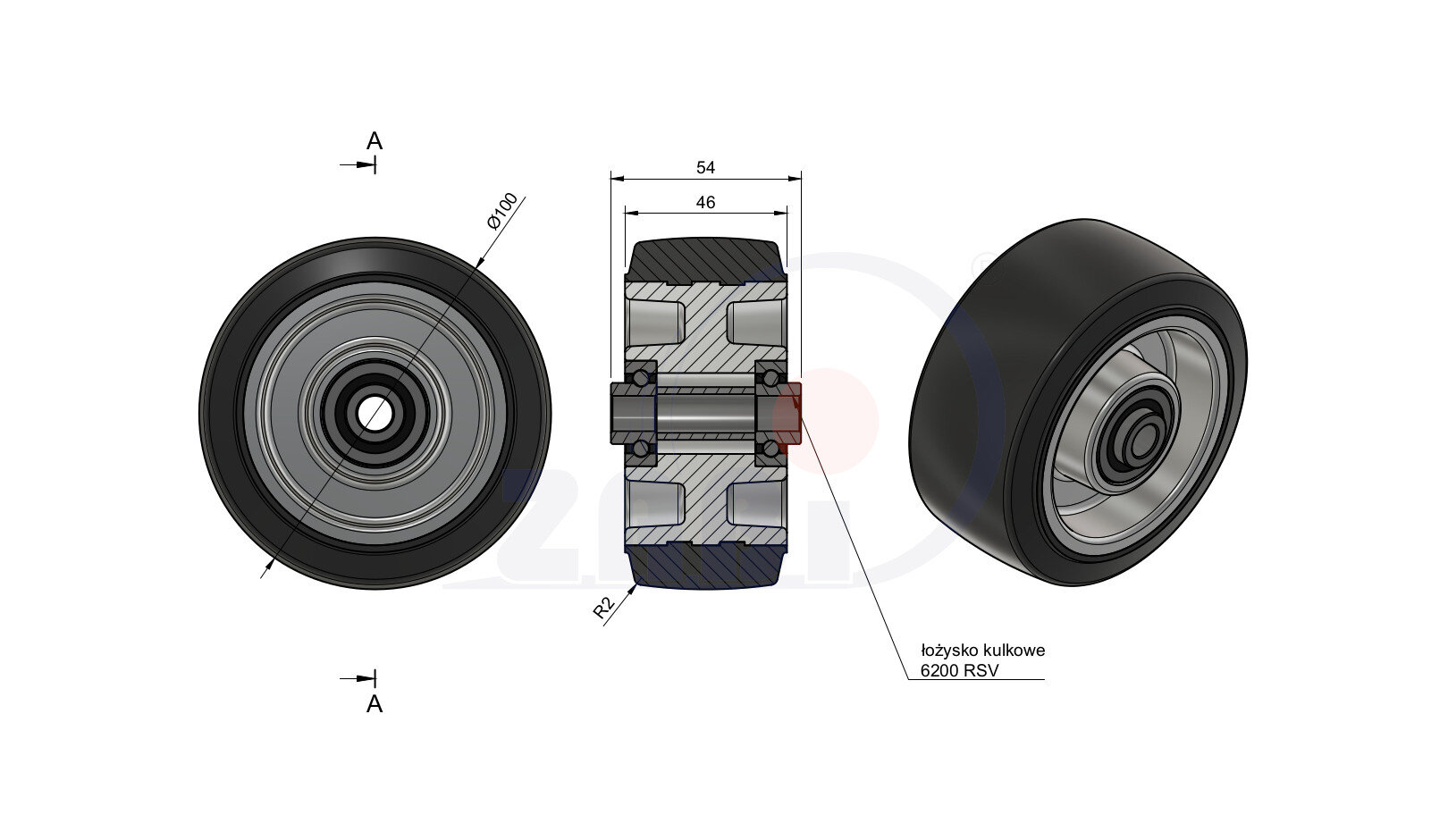 Колёса промышленные (алюминий +резина), Колёса промышленные (алюминий +резина), Отдельные колёса с обозначением A10G