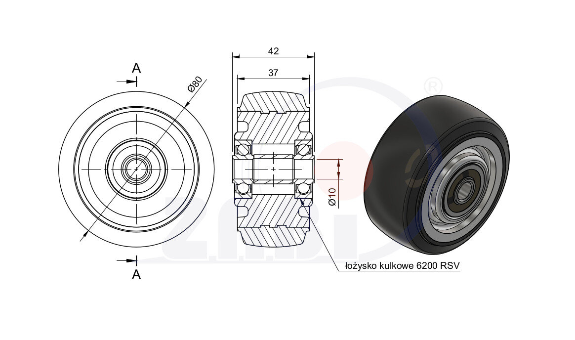 Колёса промышленные (алюминий +резина), Колёса промышленные (алюминий +резина), Отдельные колёса с обозначением A1GL
