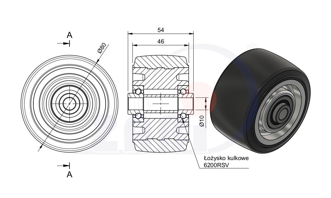 Колёса промышленные (алюминий +резина), Колёса промышленные (алюминий +резина), Отдельные колёса с обозначением A1G