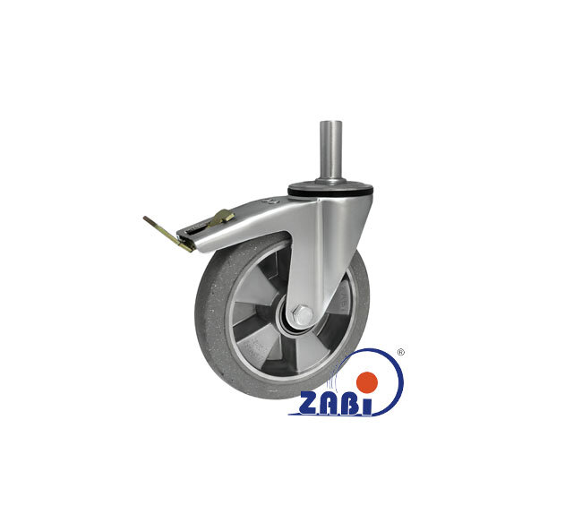 Koła aluminiowo-gumowe, Do małych obciążeń, W obudowie trzpieniem z hamulcem o symbolu A66GSH*27