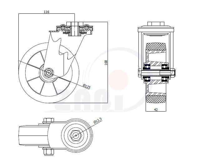 Колёса промышленные (алюминий +резина), Колёса промышленные (алюминий +резина), С опорами с отверстием с обозначением A27GSW