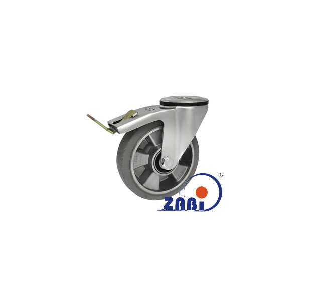 Koła aluminiowo-gumowe, Do małych obciążeń, W obudowach z otworem i hamulcem o symbolu A47GSH