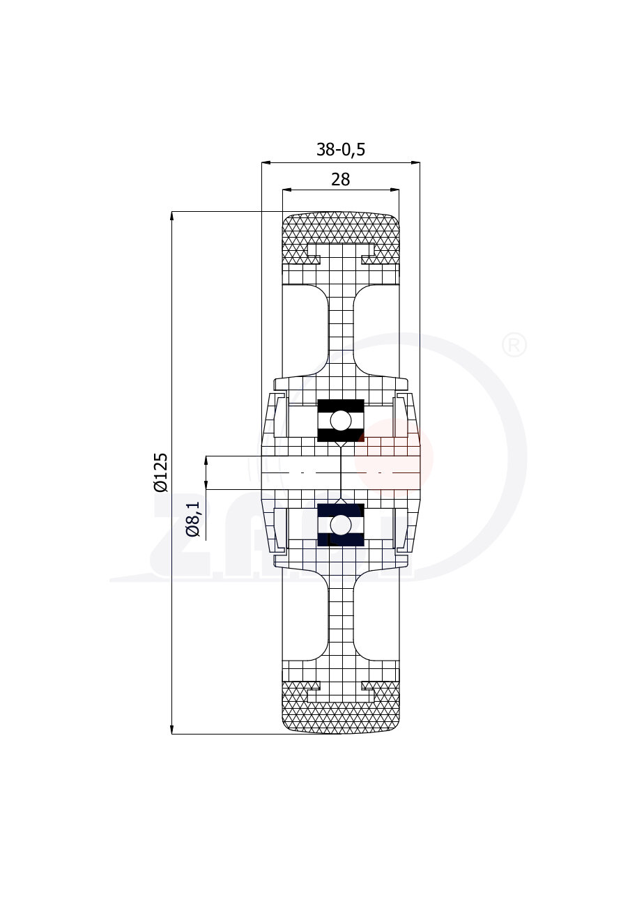 Колёса аппаратные (мебельные), Колёса аппаратные (мебельные), Отдельные колёса с обозначением M125TŁ
