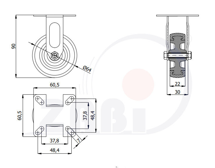 Apparaterollen und Räder/Möbelräder, Apparaterollen und Räder/Möbelräder, Bockrollen mit dem Symbol M63T