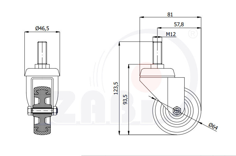 Apparaterollen und Räder/Möbelräder, Apparaterollen und Räder/Möbelräder, Lenkrollen mit Zapfen mit dem Symbol M64T*M12