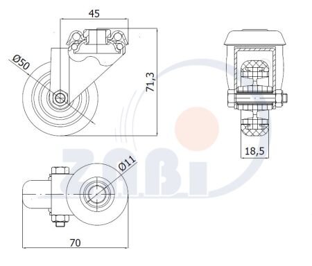 Колёса аппаратные (мебельные), Колёса аппаратные (мебельные), С опорами с отверстием с обозначением M57T
