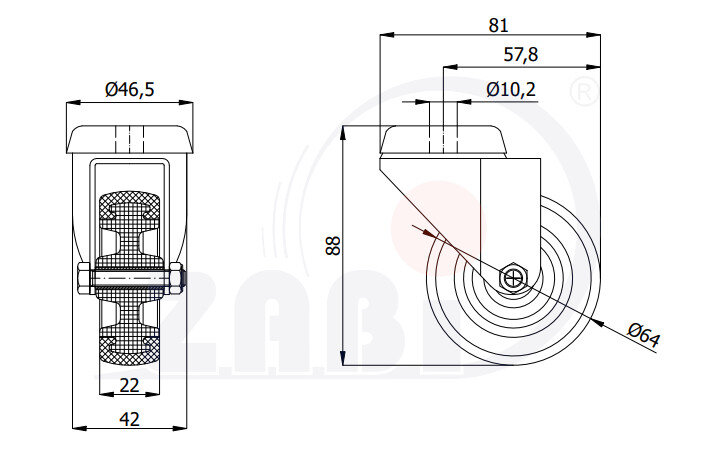 Колёса аппаратные (мебельные), Колёса аппаратные (мебельные), С опорами с отверстием с обозначением M67T