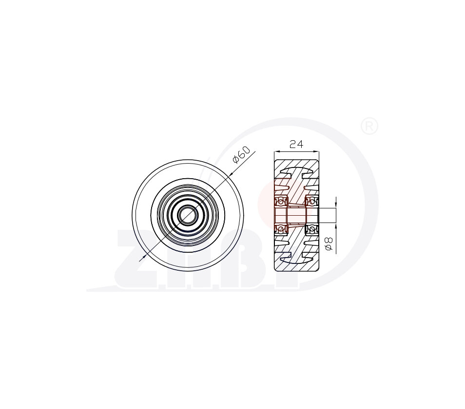 Apparaterollen und Räder/Möbelräder, Apparaterollen und Räder aus Kunststoff-Polyurethan, Räder mit dem Symbol M60TPUL/8