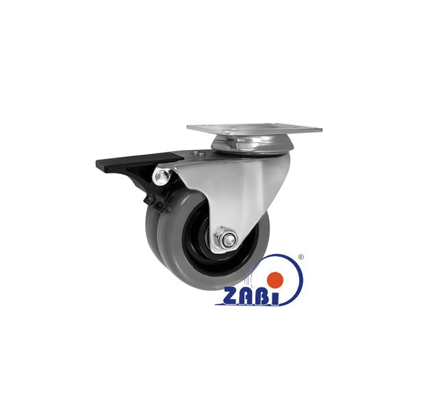 Apparaterollen und Räder/Möbelräder, Doppel Apparaterollen und Räder aus Kunststoff-Polyurethan, Lenkrollen mit Platte und Bremse mit dem Symbol M72TPULH2