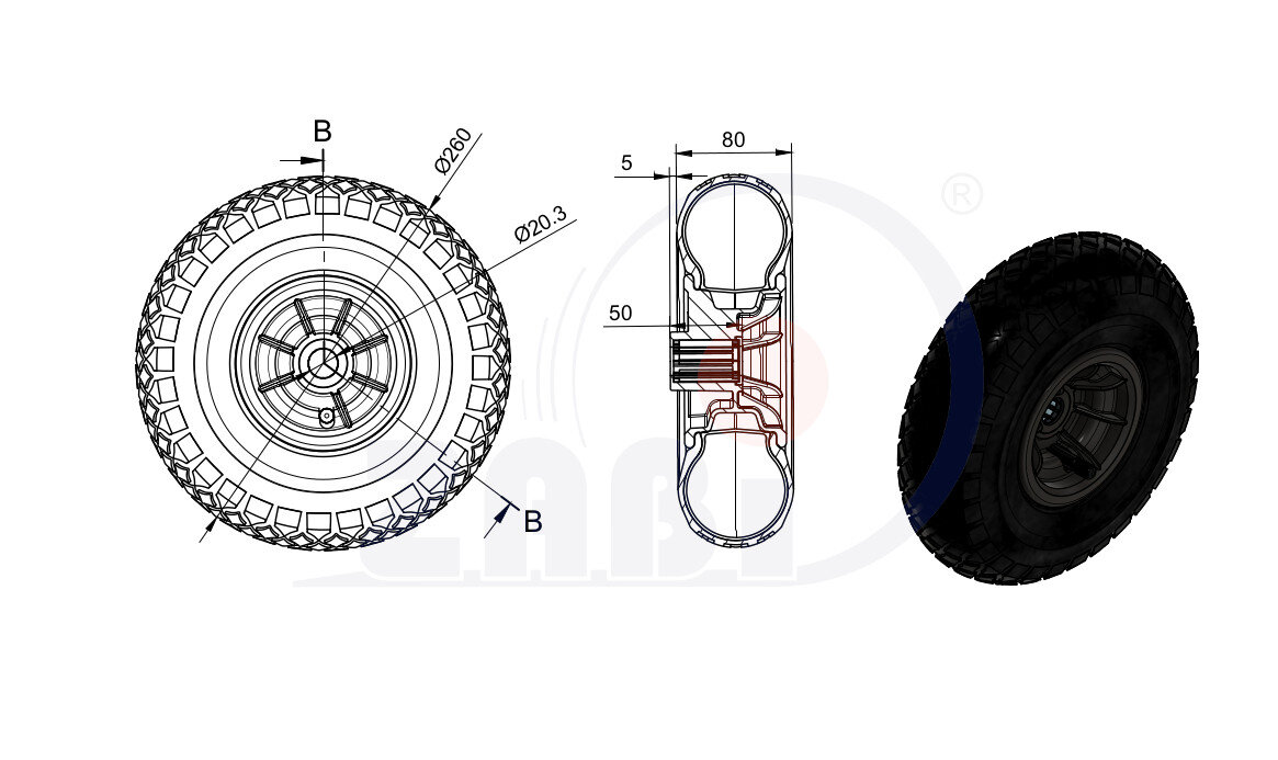 Колёса пневматические, Колёса пневматические, Отдельные колёса с обозначением 260TKX4/20