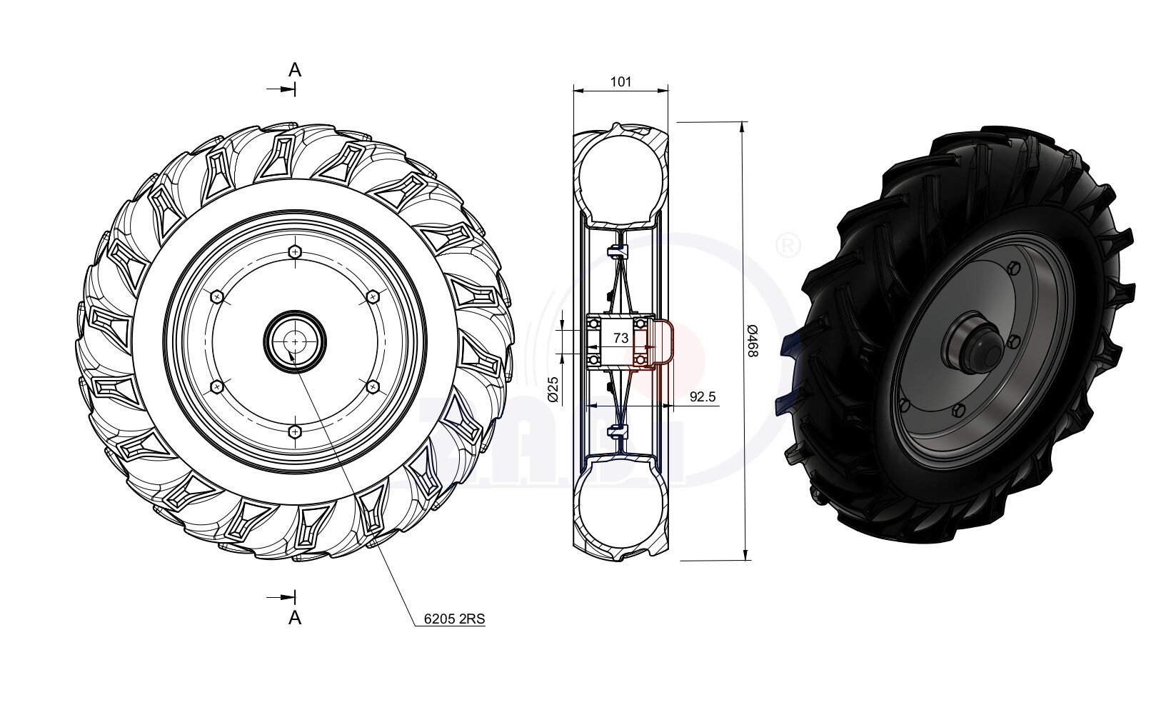 Opony dętki i koła pneumatyczne, Koła pneumatyczne, Koła o symbolu 400X10DTRŁ/25