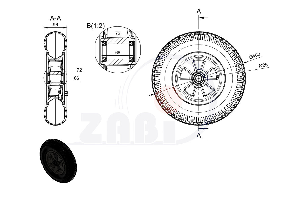 Opony dętki i koła pneumatyczne, Koła pneumatyczne, Koła o symbolu 400X2TŁ/25