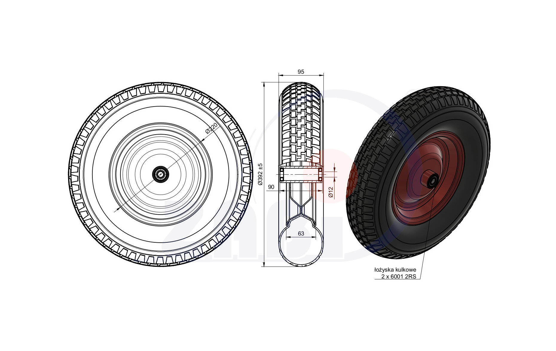 Opony dętki i koła pneumatyczne, Koła pneumatyczne, Koła o symbolu 400X2Ł/12