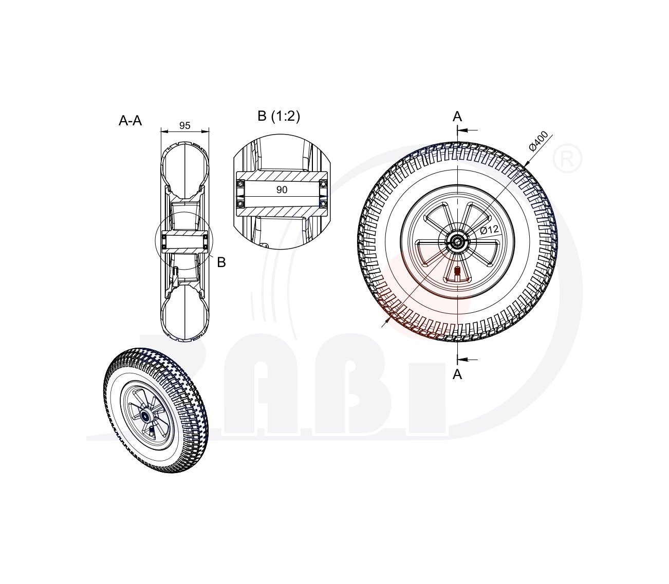 Opony dętki i koła pneumatyczne, Koła pneumatyczne, Koła o symbolu 400X2TŁ/12