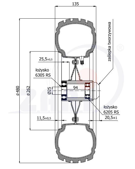 Pneumatic wheels, Pneumatic wheels, Pneumatic type wheels with symbol 5.00-9MŁK/25