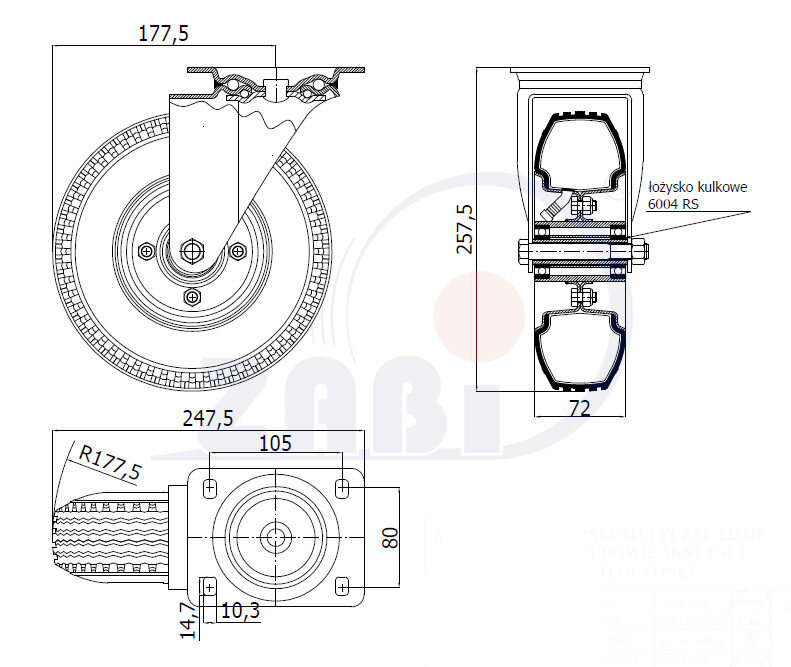 Колёса пневматические, Колёса пневматические, С поворотными опорами с обозначением 2252MŁ