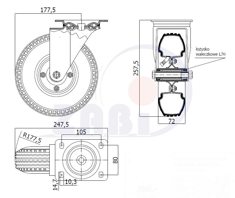 Колёса пневматические, Колёса пневматические, С поворотными опорами с обозначением 2252M