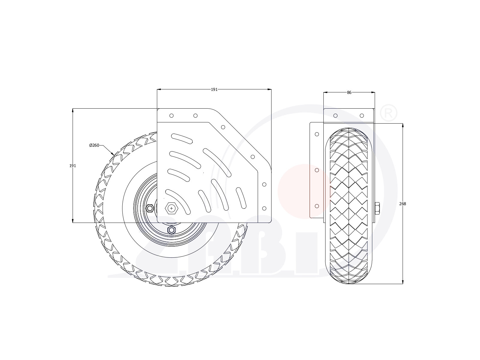 Räder mit Luftreifen, Räder mit Luftreifen, Bockrollen mit dem Symbol 2603MKX4/NAR