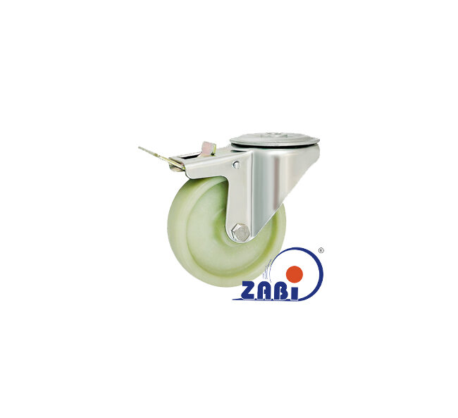 Koła odporne na wysoką temperaturę, Do 150°C tworzywowe, W obudowach z otworem i hamulcem o symbolu 17BE9H