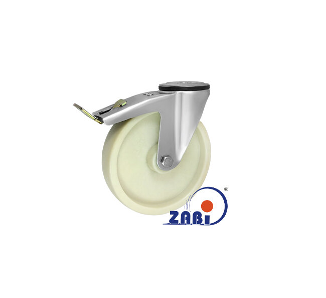 Koła odporne na wysoką temperaturę, Do 150°C tworzywowe, W obudowach z otworem i hamulcem o symbolu 67BEZH