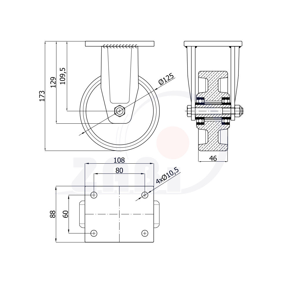 Räder mit Hitzebeständig, Räder mit Hitzebeständig bis 330°C, Bockrollen mit dem Symbol 23ZED