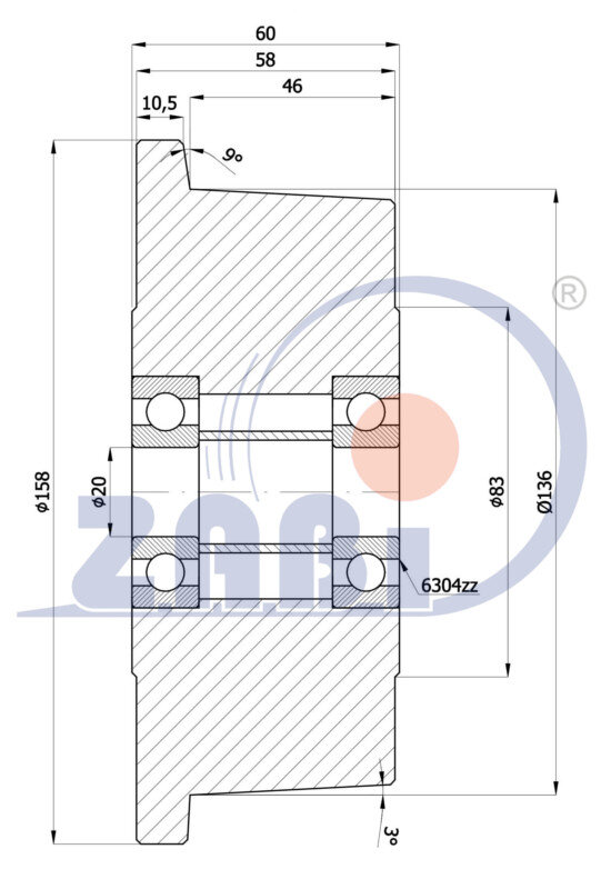 Колёса и наборы колёс, Колёса воротниковые из литой стали, Отдельные колёса с обозначением V40