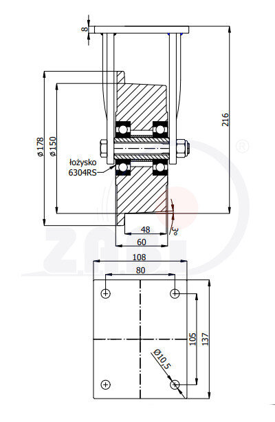 Колёса и наборы колёс, Колёса воротниковые из литой стали, С неповоротными опорами с обозначением V53