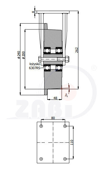 Колёса и наборы колёс, Колёса воротниковые из литой стали, С неповоротными опорами с обозначением V63