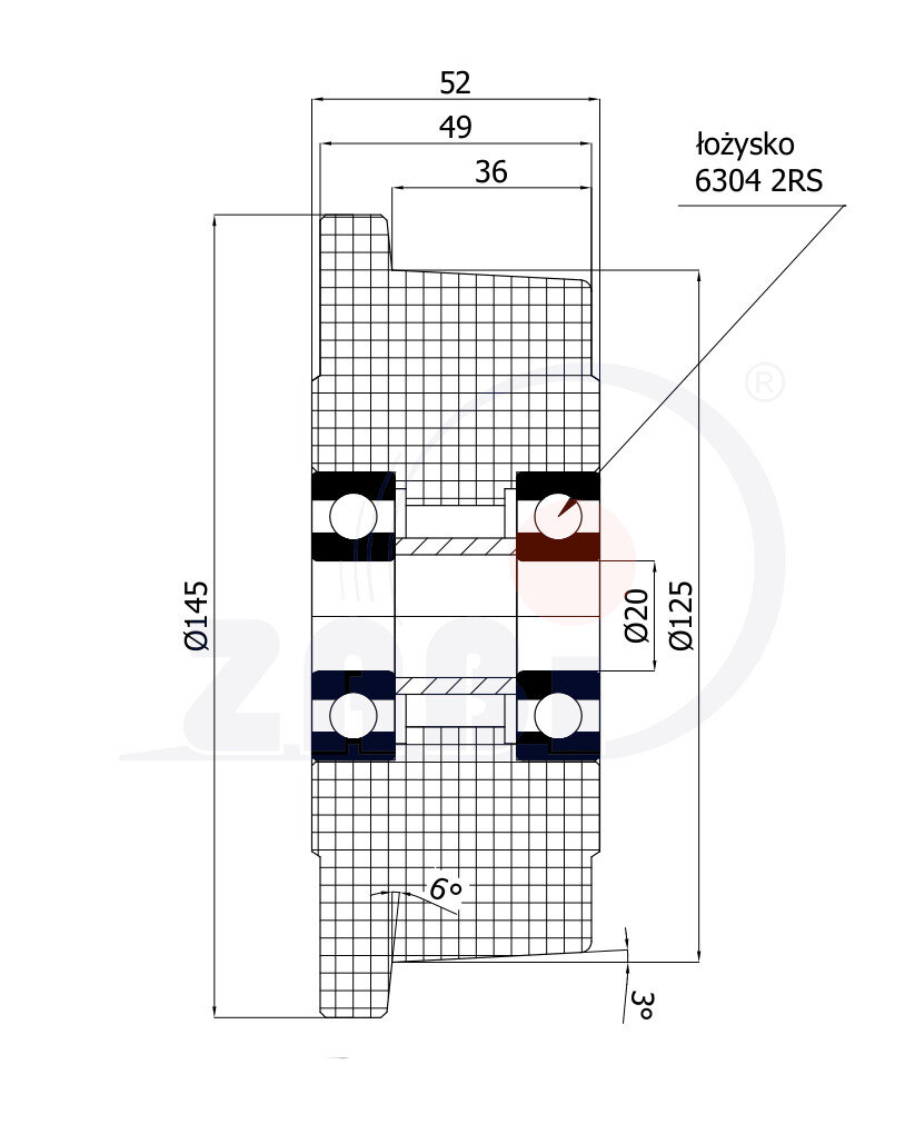 Koła i zestawy kołowe, Koła kołnierzowe, Koła tworzywowe PA6G o symbolu V30PA6G