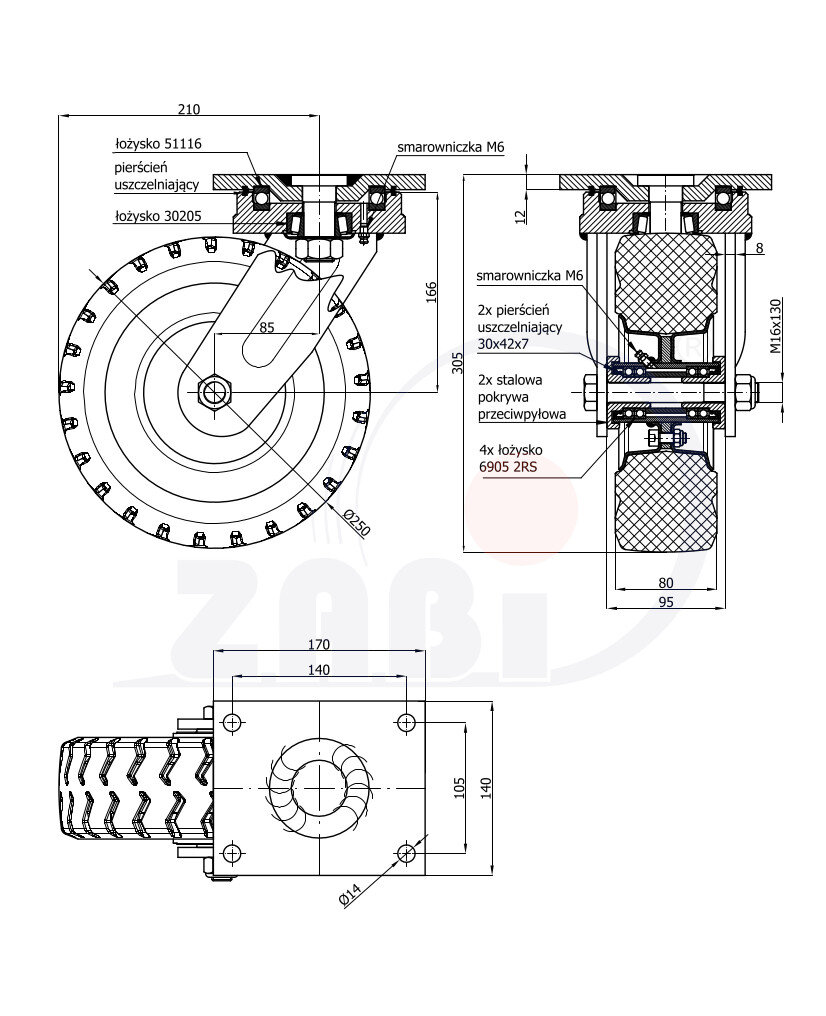 Колёса и наборы колёс, Колёса для плугов и уборочных машин, С поворотными опорами с обозначением 92MGD