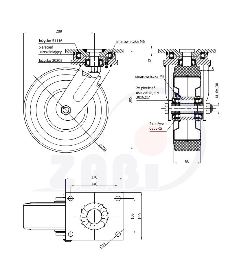 Колёса и наборы колёс, Колёса для плугов и уборочных машин, С поворотными опорами с обозначением 92MPD