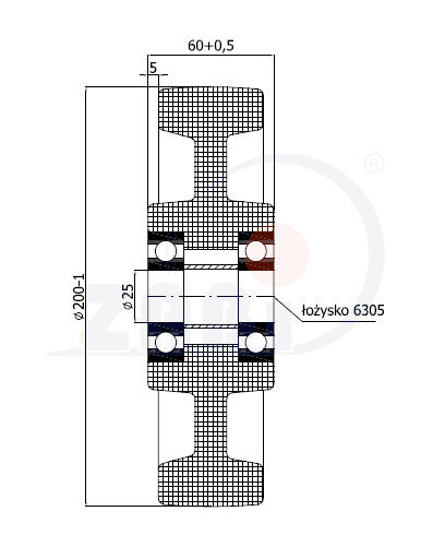 Колеса промышленные нейлоновые (полиамидные), Колесо большегрузное нейлоновое неповоротное, Колеса нейлоновые на подшипнике с обозначением 60BNN/25