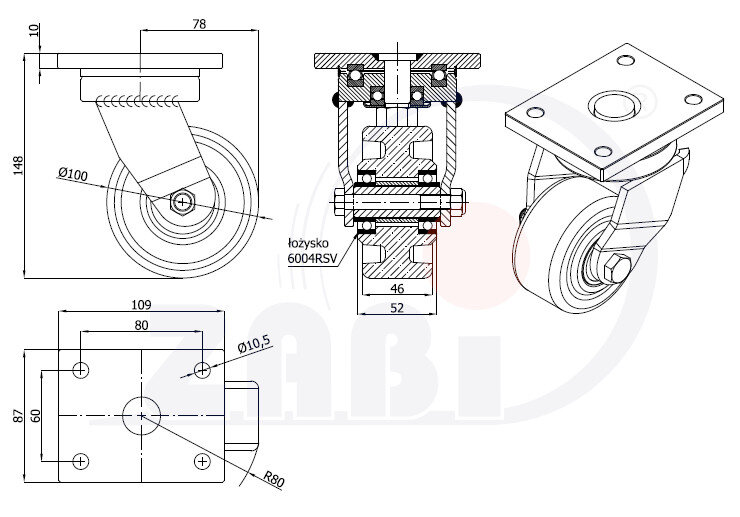 Колёса и наборы колёс, Колёса чугунные выдерживающие повышенную нагрузку, С поворотными опорами вареные с обозначением 12Z