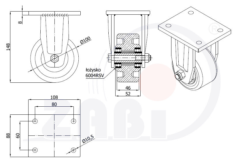 Колёса и наборы колёс, Колёса чугунные выдерживающие повышенную нагрузку, С неповоротными опорами с обозначением 13Z