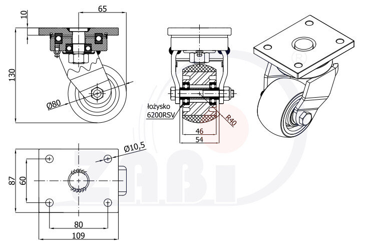 Колёса промышленные (алюминий + полиуретан), Колёса алюминий +полиуретан выдерживающие повышенную нагрузку, С поворотными опорами с обозначением A3PRD