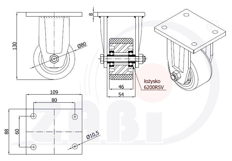 Колёса промышленные (алюминий + полиуретан), Колёса алюминий +полиуретан выдерживающие повышенную нагрузку, С неповоротными опорами с обозначением A4PD