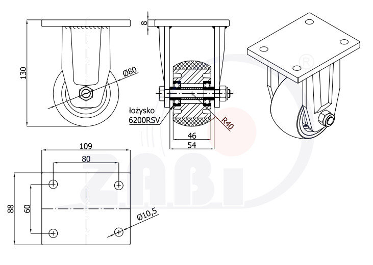 Колёса промышленные (алюминий + полиуретан), Колёса алюминий +полиуретан выдерживающие повышенную нагрузку, С неповоротными опорами с обозначением A4PRD