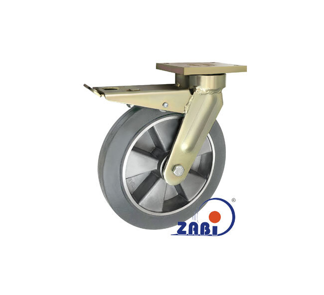 Aluminium-Gummiräder, Schwerlasträder aus Aluminium und Gummi, Lenkrollen mit Platte und Bremse mit dem Symbol A95GSDH